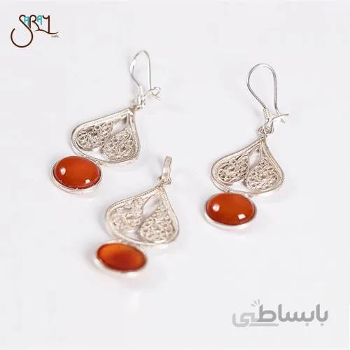 نیم ست ملیله کاری نقره با سنگ عقیق قرمز اصل مدل2503
