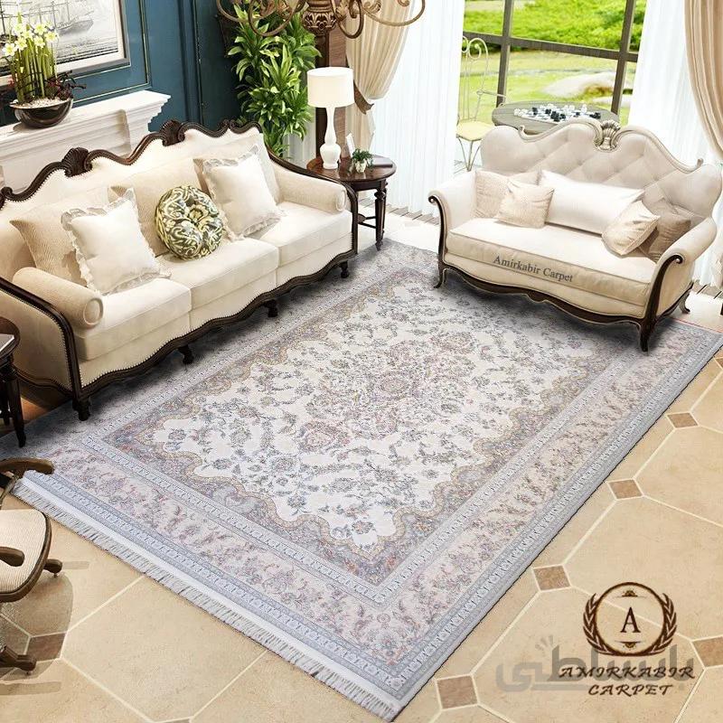 فرش 1200 شانه طرح گلفام سفید گل برجسته