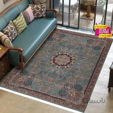 فرش ماشینی زمرد مشهد طرح 14067 آبی
