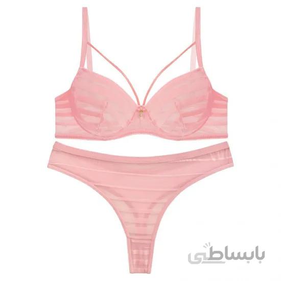 ست لباس زیر زنانه برند نوشه پوش مدل توری فنردار صورتی کد 72005