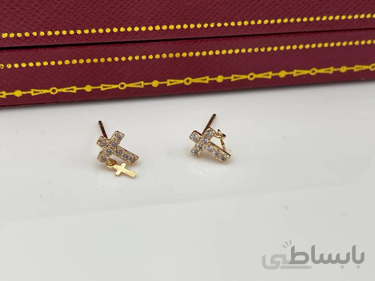 گوشواره ژوپینگ طرح صلیب دوتایی