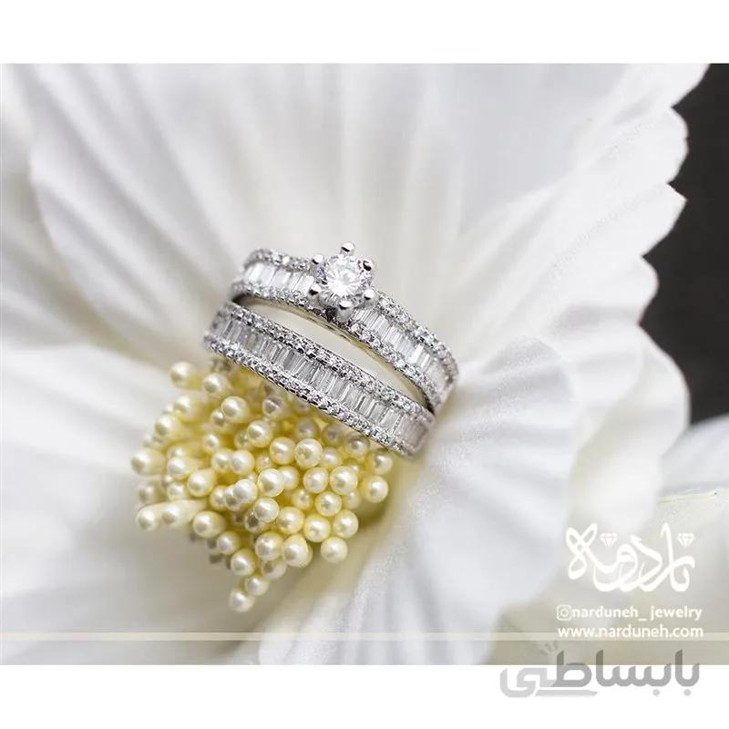 حلقه پشت حلقه نگین باگت_ نقره ای