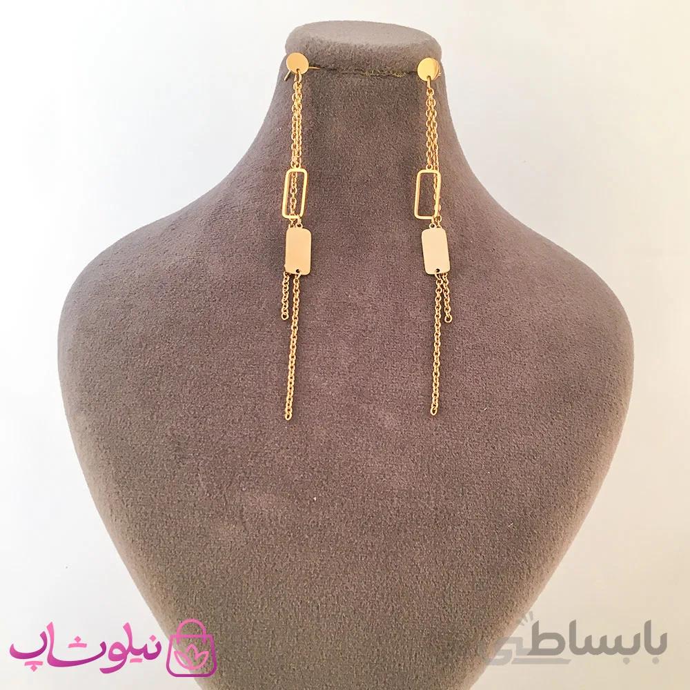 گوشواره زنانه اویز بلند ژوپینگ طلایی کد 1925