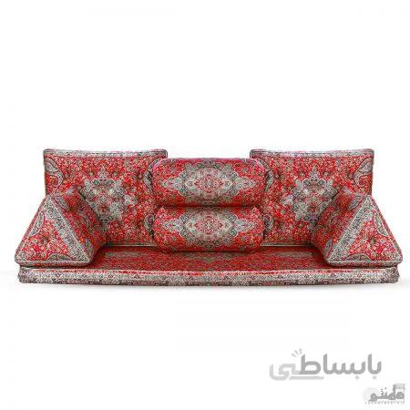 پشتی سنتی شاه نشین ترمه طرح سالار – ست 7 تکه قرمز ابریشم