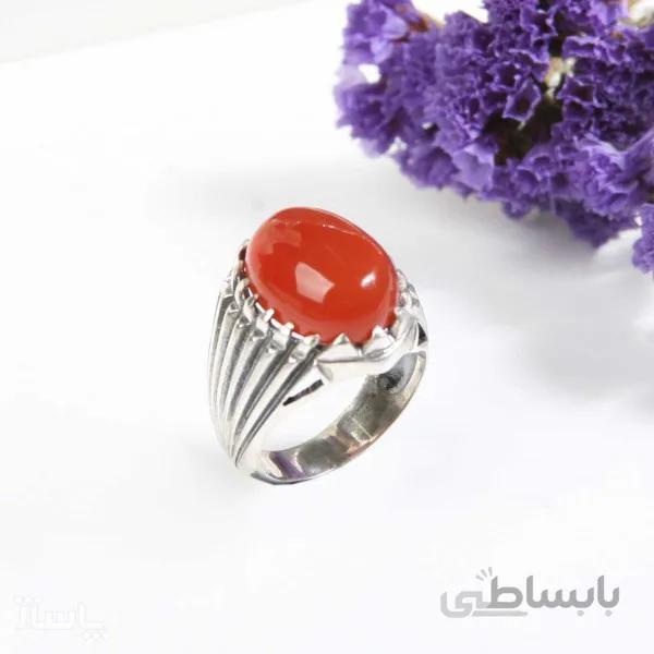 انگشتر نقره مردانه با سنگ عقیق اصل طرح غلاف مثلثی کد 556575