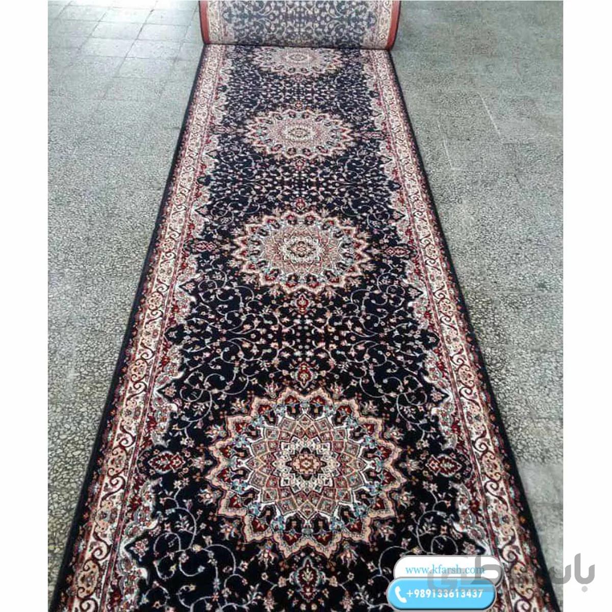 فرش کناره ترنج دار اطلس سرمه ای