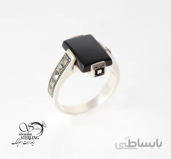 انگشتر نقره مردانه با سنگ اونیکس طرح مستطیل کد 520882