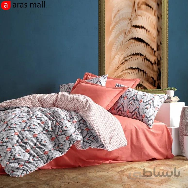ست کاور رانفورس کاتن باکس مدل Minimal طرح Tile رنگ Tarcin دو نفره 4 تکه