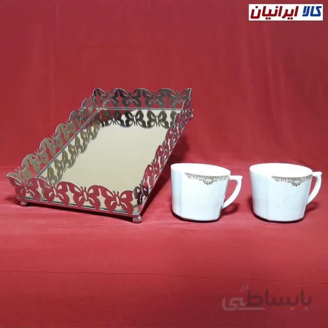 سینی کف اینه ای مستطیل نقره ای