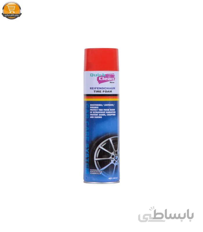 اسپری فوم تمیز کننده لاستیک خودرو کوئیک کلین مدل Tire Foam حجم 650 میلی لیتر