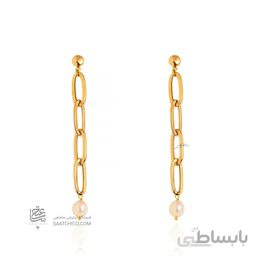 گوشواره طلا طرح زنجیر کارتیه با مروارید کد XE273