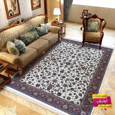 فرش ماشینی نگین مشهد طرح 2591 کرم حاشیه مسی
