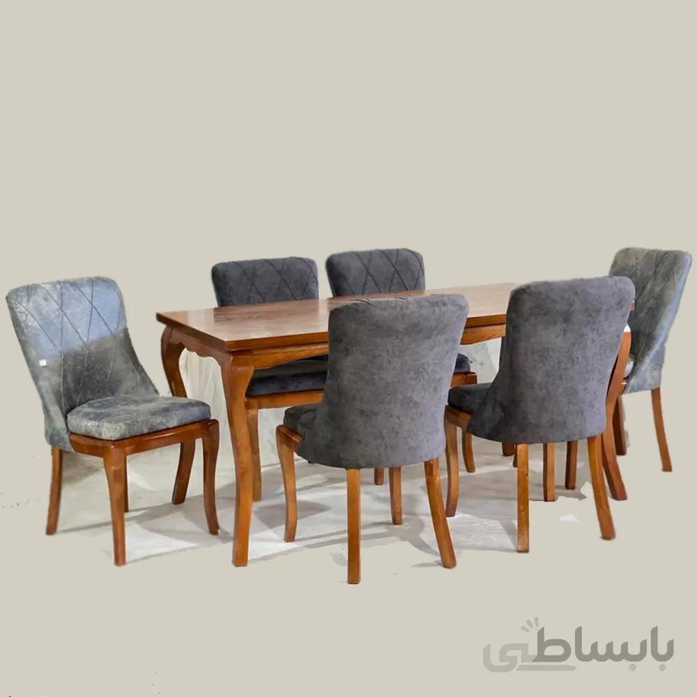 میز غذاخوری مدل سم آهویی شش نفره همراه با صندلی مدل لئون افرند