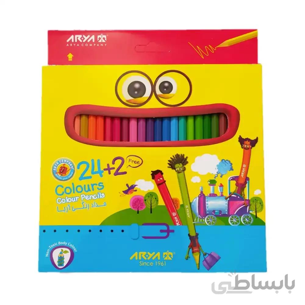 مداد رنگی آریا 2+24 رنگ مقوایی
