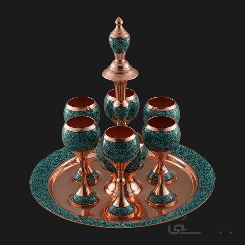 ست تنگ و لیوان فیروزه کوبی مجموعه 9 عددی بزرگ