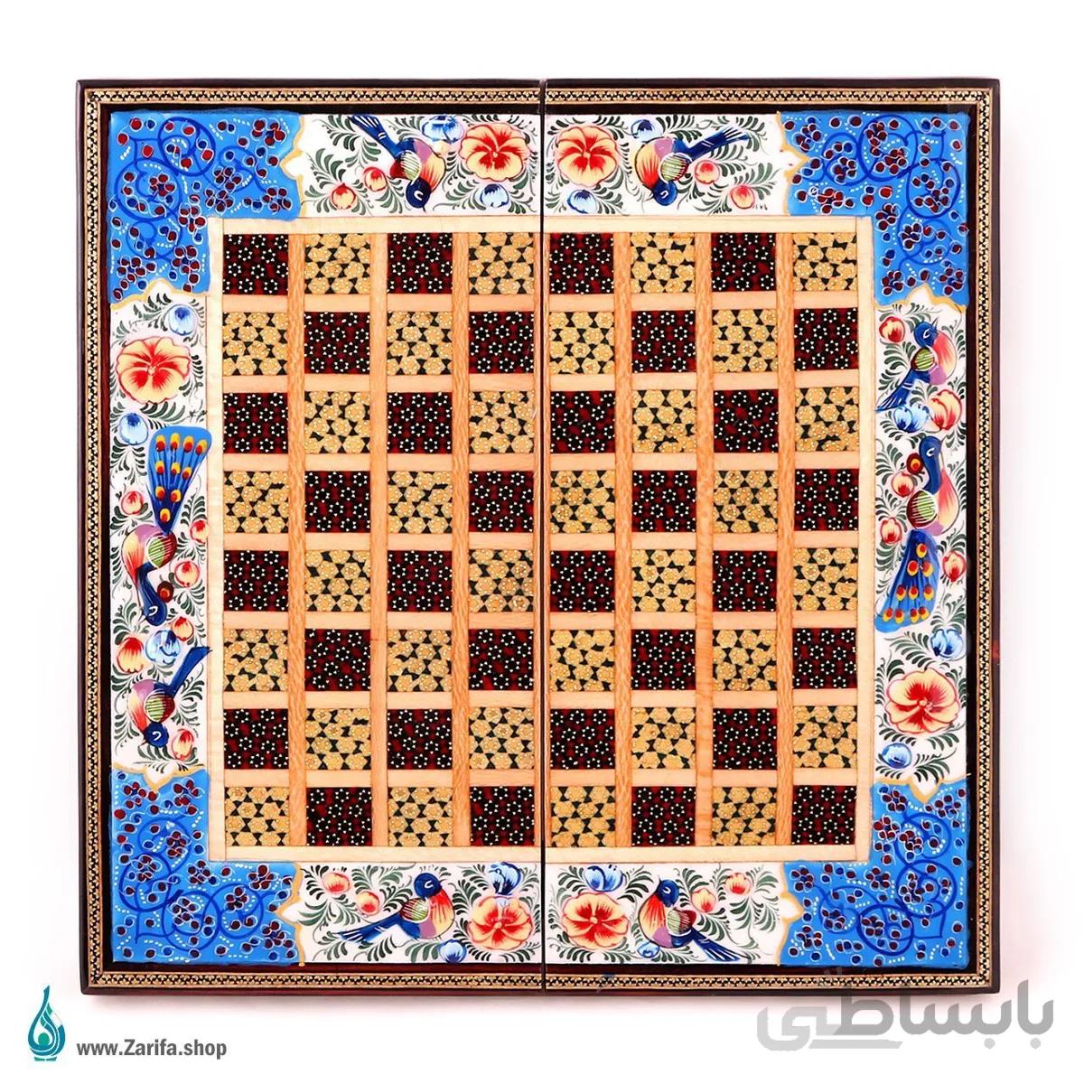 تخته نرد خاتم با نقاشی گل و مرغ برجسته
