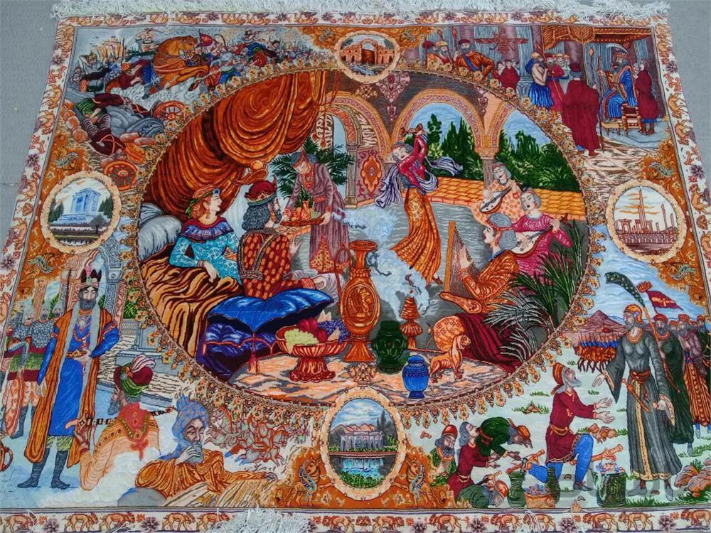 تابلو فرش نفیس ایرانی- دست بافت-طرح زندگی- ایران باستان ا Iranian Pictorial Carpet- Handmade- Life Design- Ancient Persia
