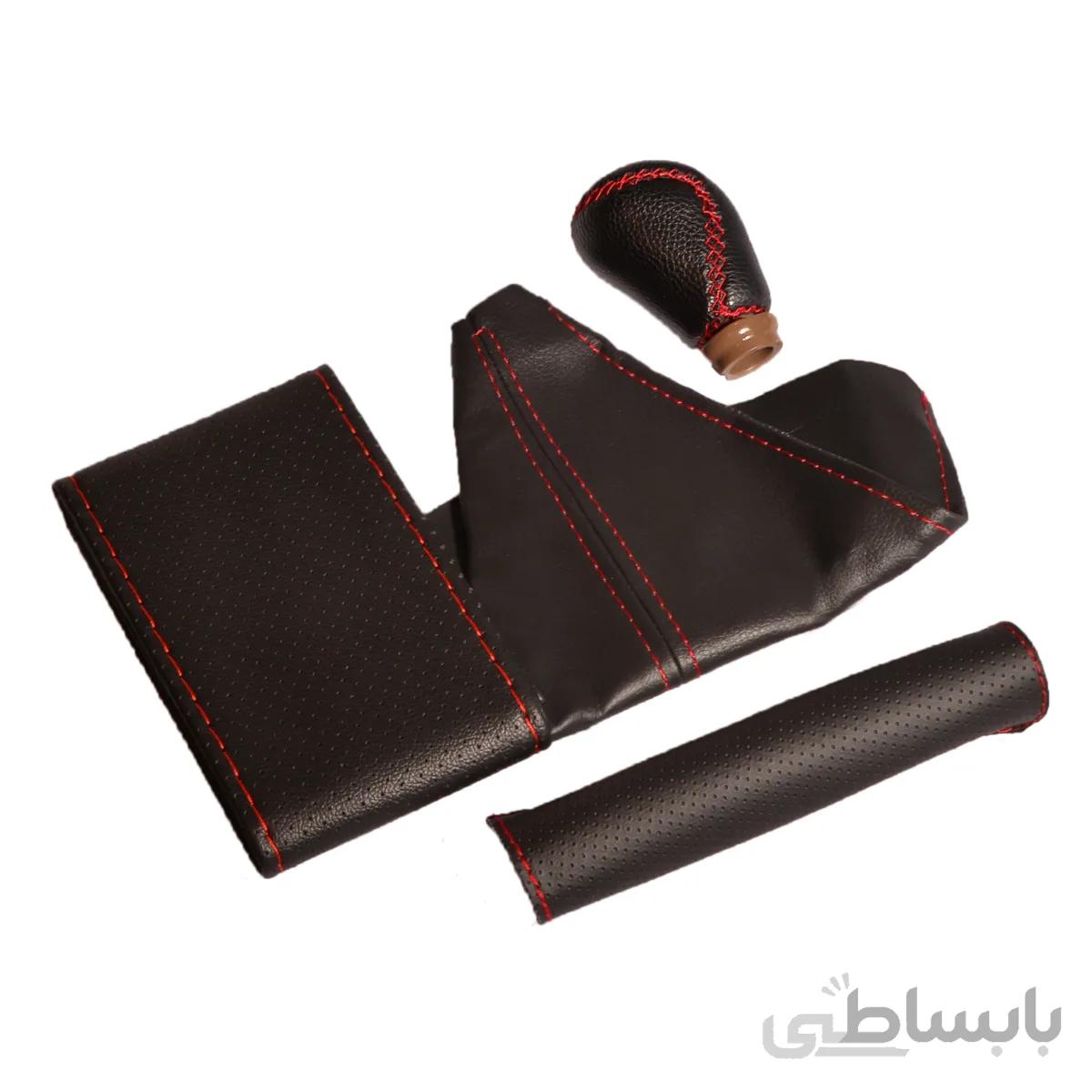 ست دورفرمان و سر دنده همراه با گردگیر دنده و چرم ترمز دستی 206 مشکی