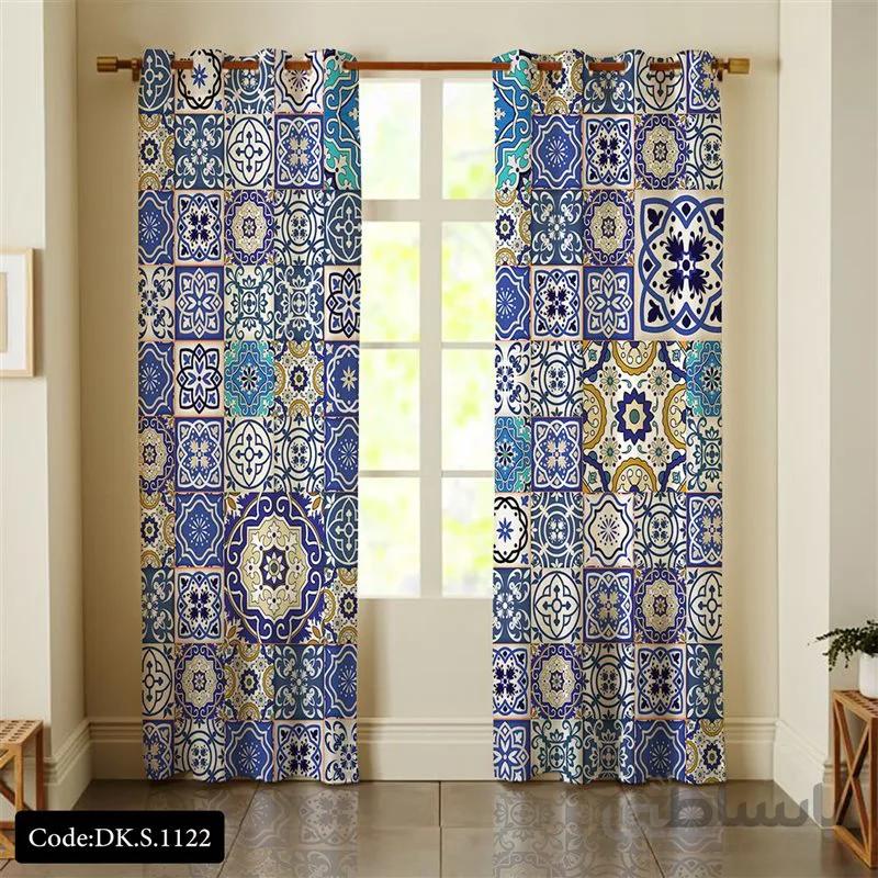پرده پانچی (هازان و مخمل)کد DK.S.1122 طرح ایرانی و سنتی اسلیمی کاشی