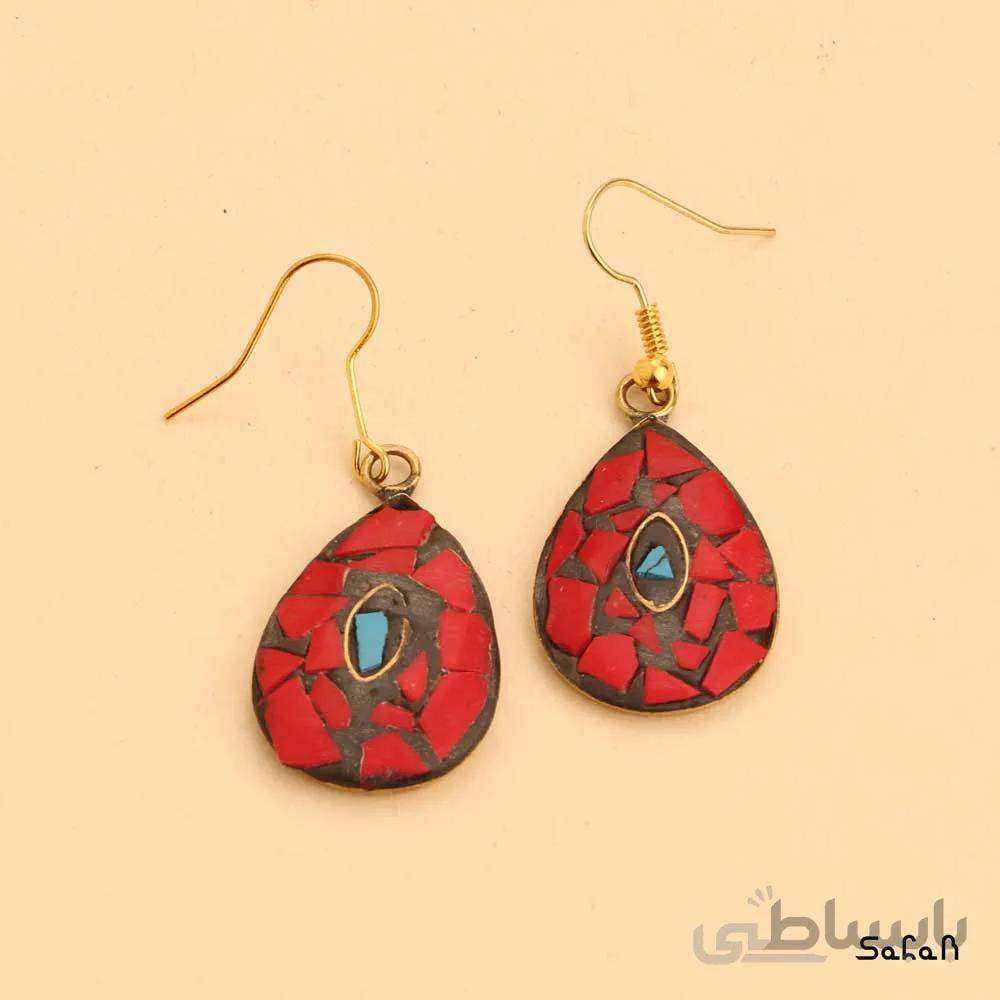 گوشواره هندی قلاب دار اشکی سنگی رنگی