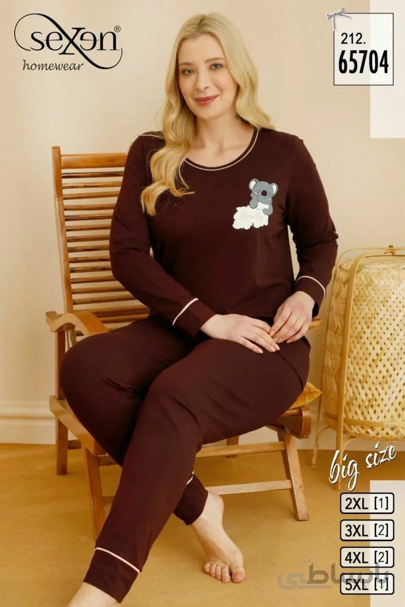 ست بلوز و شلوار نخی زنانه سایز بزرگ 65704 ترک | سکسن | Sexen