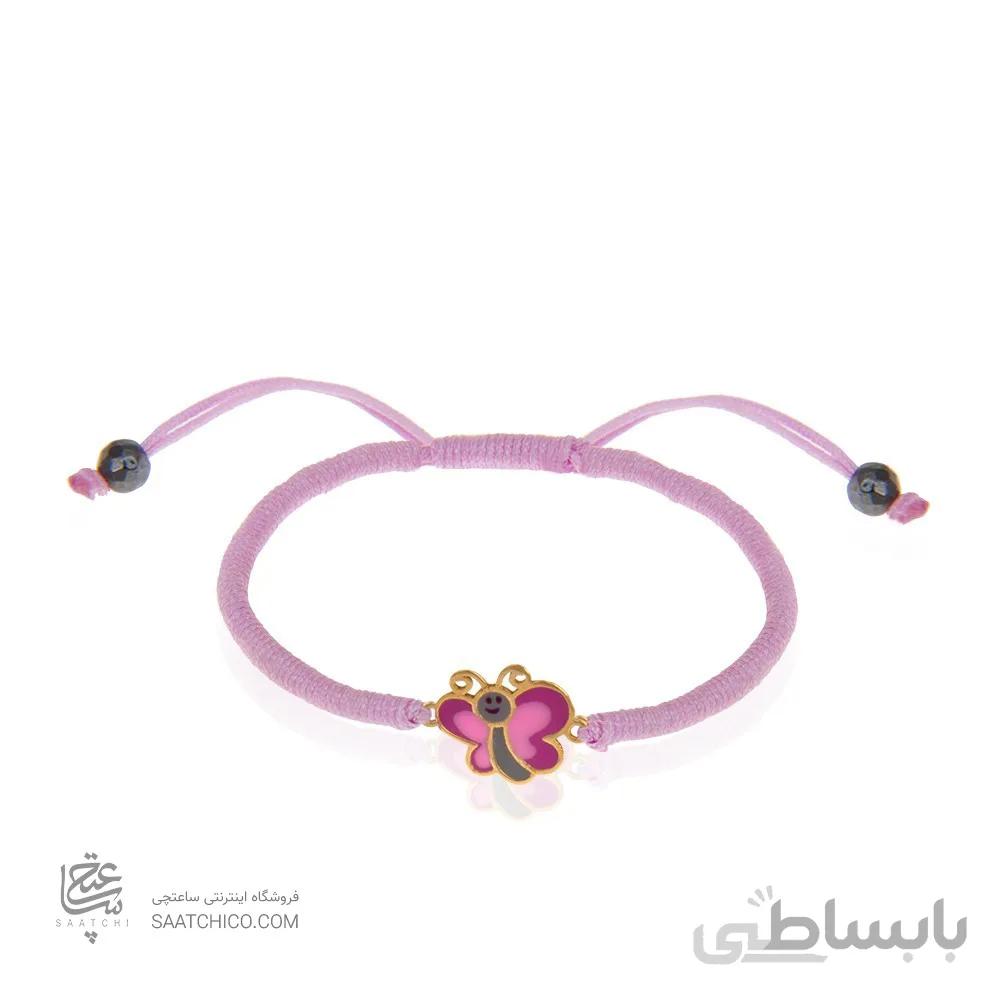 دستبند بافت کودک با پلاک طلا طرح پروانه کد KB362