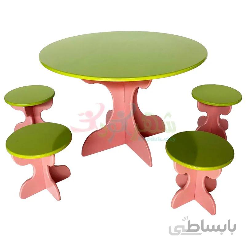 میز و صندلی کودک گرد 4 نفره چوبی