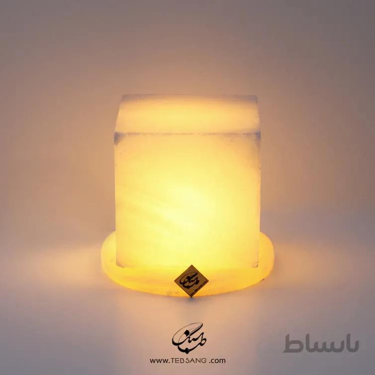 آباژور سنگ نمک طرح مکعب پایه سنگی