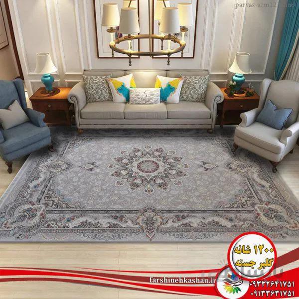 فرش 1200 شانه گلبرجسته طرح پرواز نقره ای