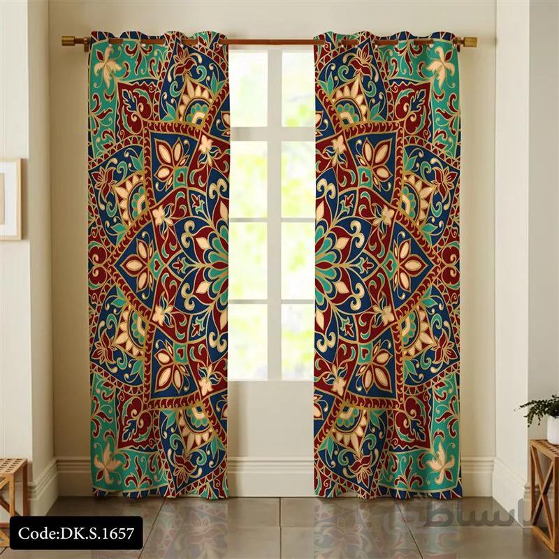 پرده پانچی (هازان و مخمل)کد DK.S.1657 طرح ایرانی و سنتی اسلیمی قرینه
