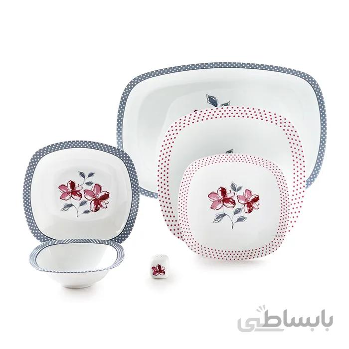 سرویس چینی زرین 6 نفره غذاخوری والنسیا قرمز (27 پارچه) ا Zarin Iran Quattro Valencia-Red 27 Pieces Porcelain Dinnerware Set
