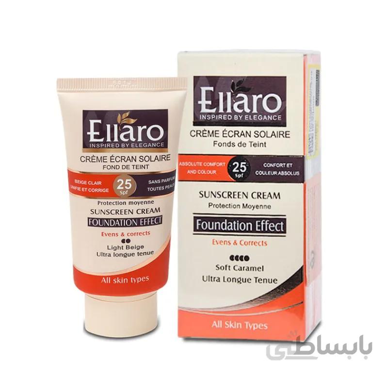 کرم ضد آفتاب انواع پوست با پوشش کرم پودر SPF25 الارو اینتر کازمتیکس 40 میل ا Ellaro SPF25 SunScreen Cream Foundation 40ml