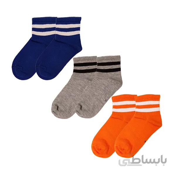 پک جوراب ورزشی بچگانه نیم ساق دو خط 3 تایی کد PH487.12