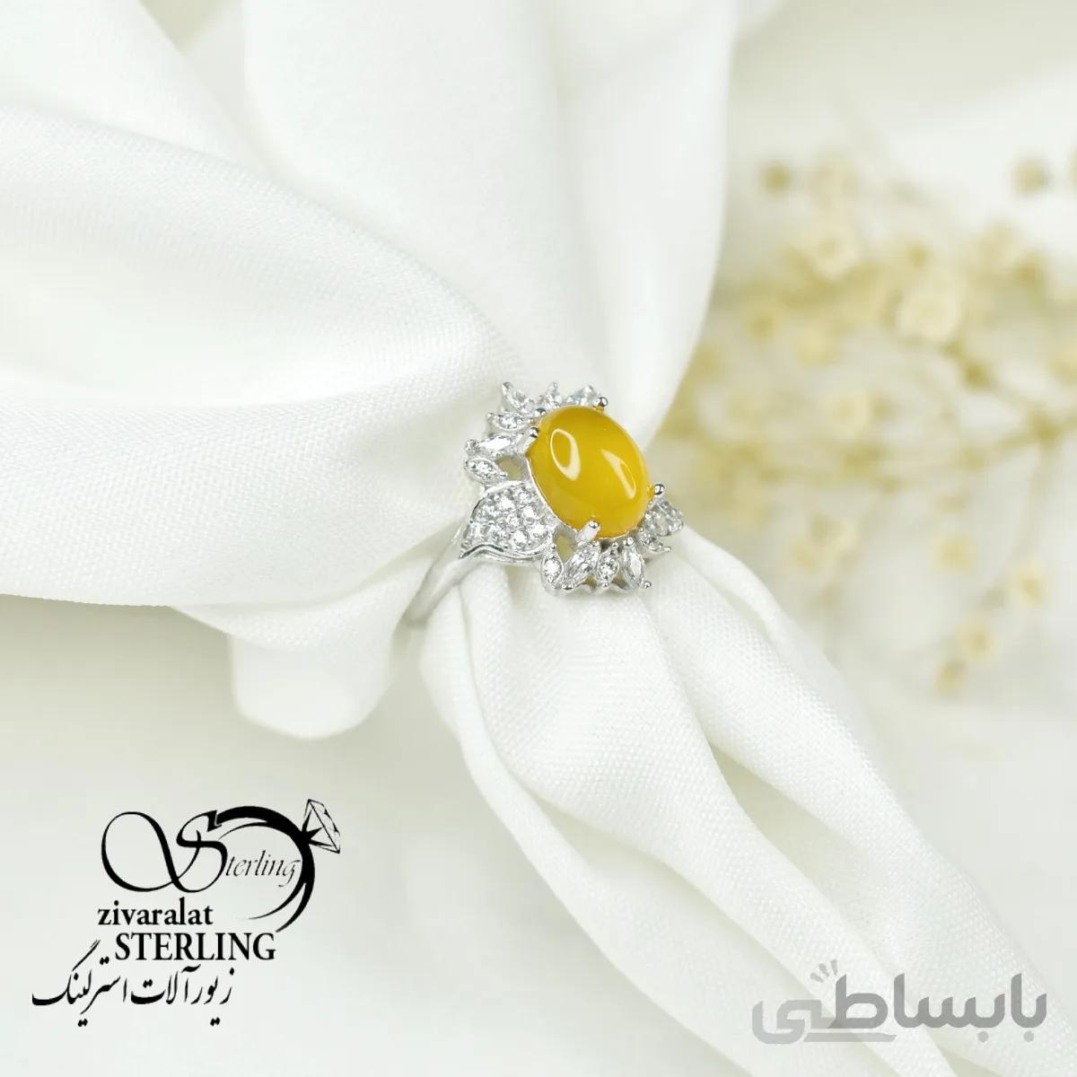انگشتر نقره زنانه با سنگ عقیق زرد (شرف الشمس) کد 6383