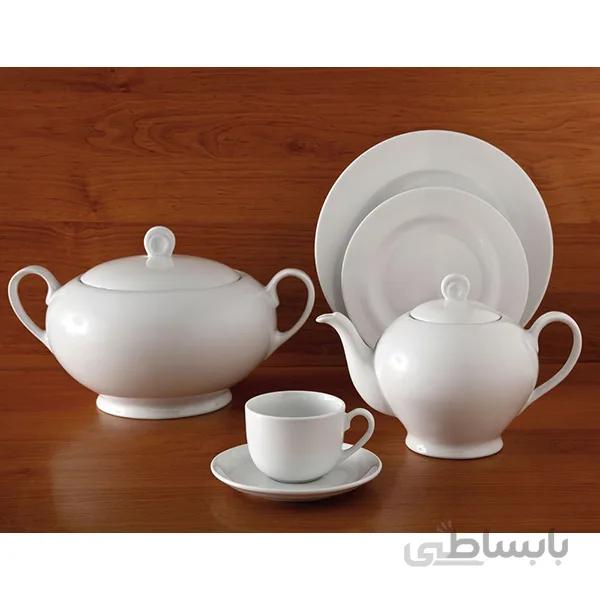 سرویس غذاخوری 76 پارچه چینی زرین ایران سری یاسمن سفید (Sefid)