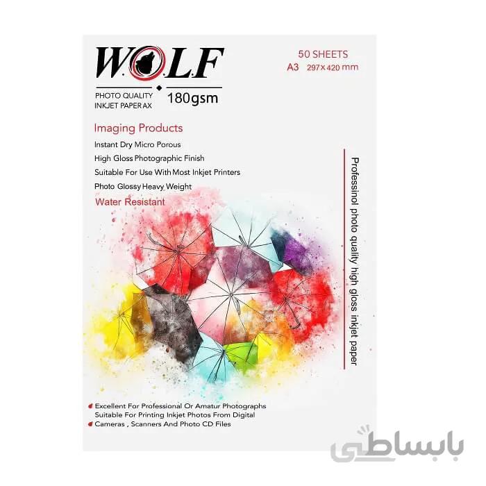 کاغذ فتو گلاسه 180 گرم ولف سایز A3