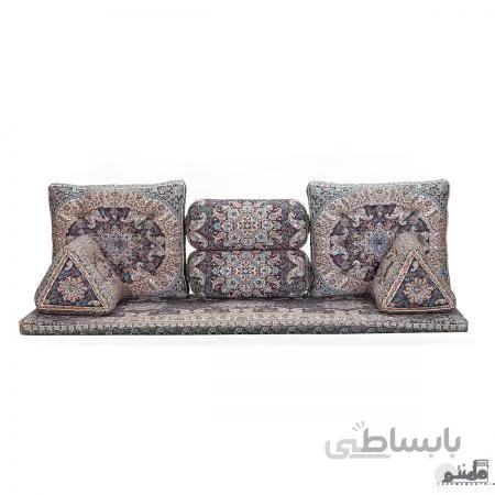 پشتی سنتی شاه نشین ترمه طرح شاهسوند – ست 7 تکه سرمه ای