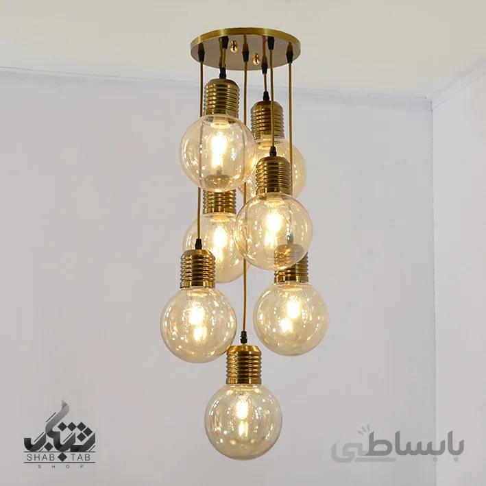 لوستر آویز مدرن هفت شعله لامپی کد 666 آنتیک SHJ