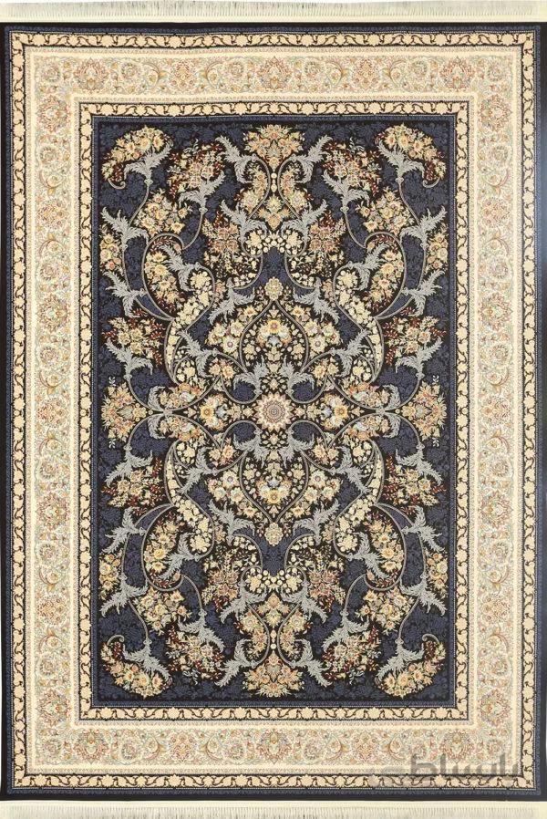 فرش کاشان 1200 شانه برجسته طرح هلیا سرمه ای