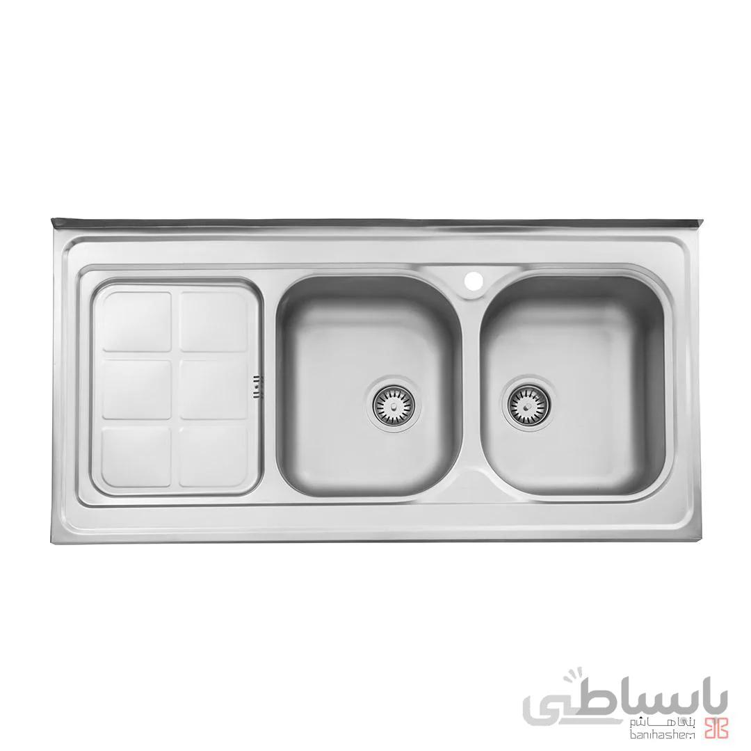 سینک استیل البرز دو لنگه نیمه فانتزی 215 روکار با سیفون راست ا steelalbroz.sink215/60 کد 375629