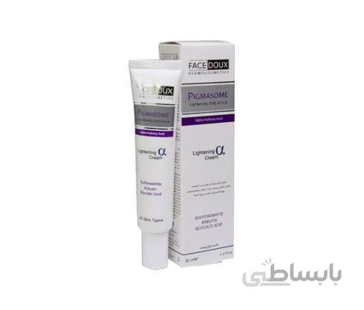 کرم ضد لک و روشن کننده صورت فیس دوکس مدل پیگمازوم آلفا( آلفا هیدروکسی آ اچ آ)