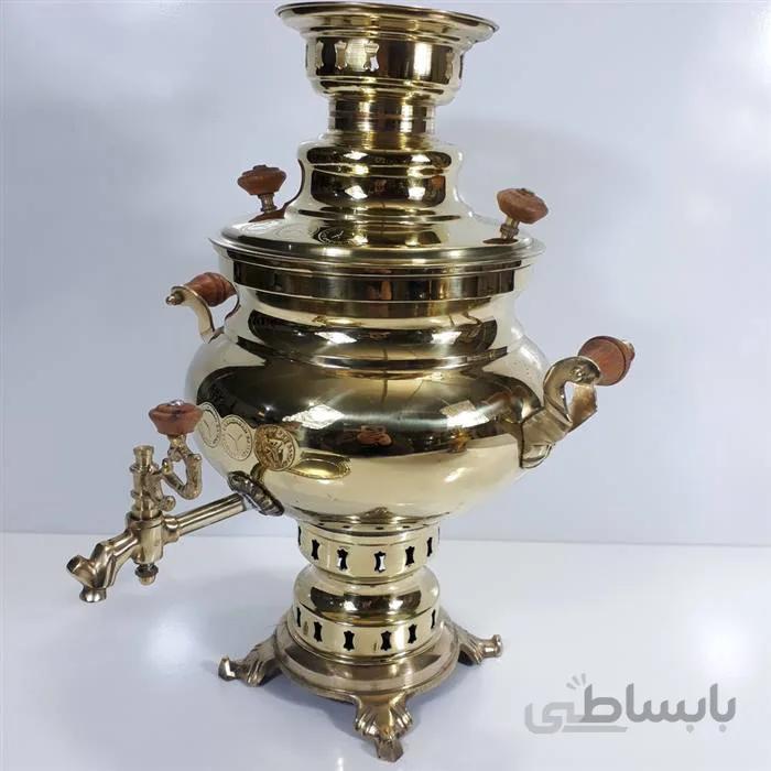 سماور زغالی برنجی شش لیتر طرح ساده ا سماور زغالی برنجی تمام برنج سه مهر بسیار زیبا محکم و ضخیم