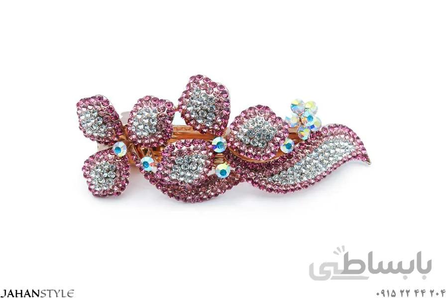 گیره پشت مو نگین دار طرح شکوفه قرمز