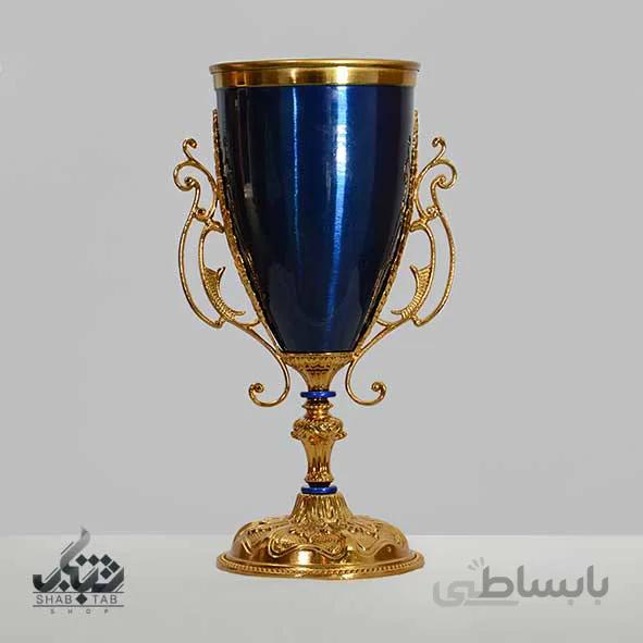گلدان I 856 کاپ خربزه ای لبه پیچ سایز 3 سورمه ای طلایی