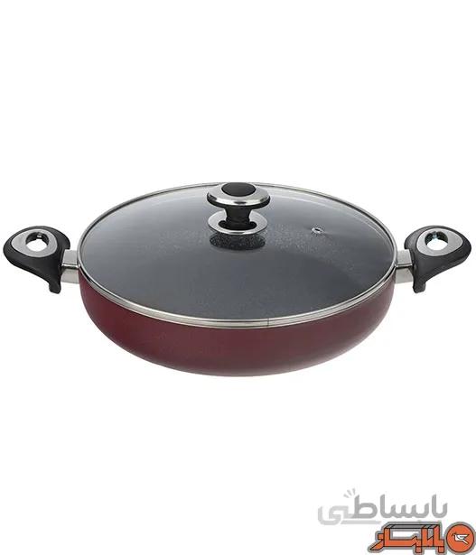 تابه دو سته سایز 28 گرانیتا زرشکی با درب شیشه ای زرساب کد GT-228TG-R