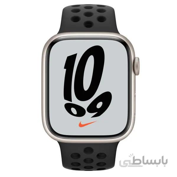اپل واچ سری 7 نایکی بدنه آلومینیوم خاکستری با بند مشکی ا Apple Watch Series 7 Midnight Aluminum Case-Nike Antricite Band-0Ki91