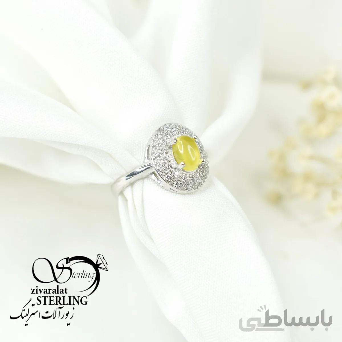 انگشتر نقره زنانه با سنگ عقیق زرد (شرف الشمس) کد 6379