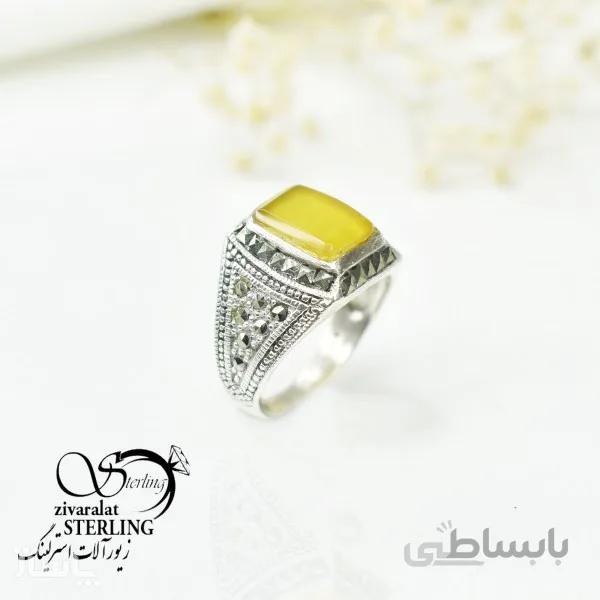 انگشتر نقره مردانه با سنگ عقیق زرد (شرف الشمس) کد 6395 کد 713391