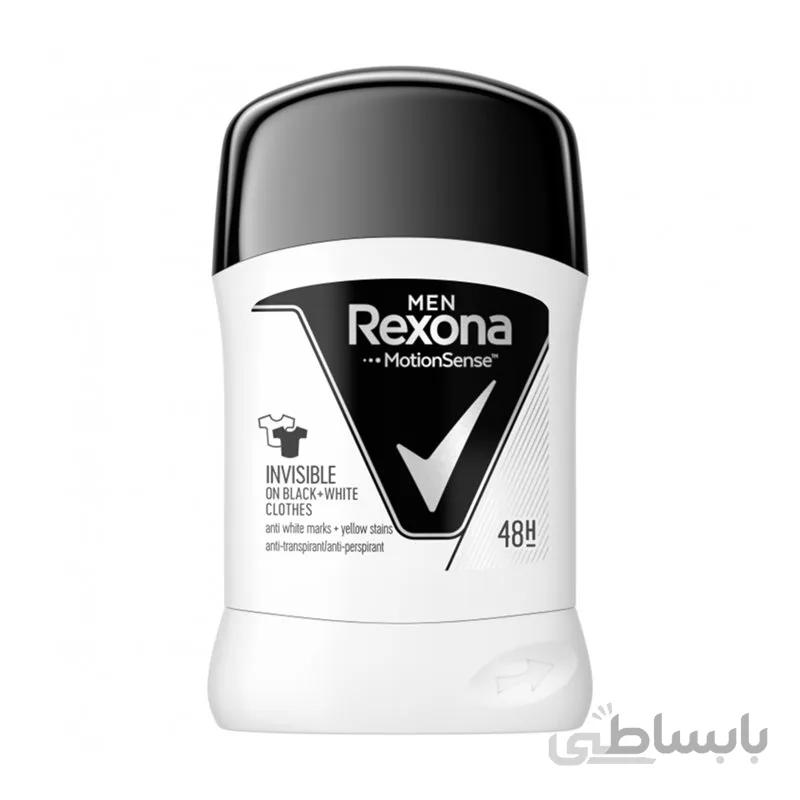 مام استیک ضد تعریق مردانه رکسونا مدل invisible on black+white حجم 50 میلی لیتر ا rexona anti perspirant stick for men 50 ml