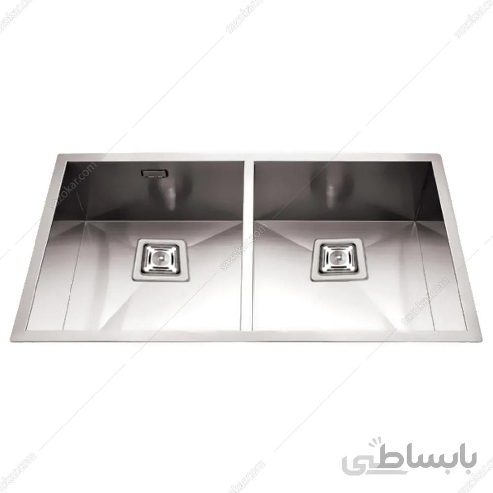 سینک دو لگن زیر کار تمام استیل ابعاد L86.5 x W44 x H20 فانتونی مدل P014 ا Fantoni P014 Sink